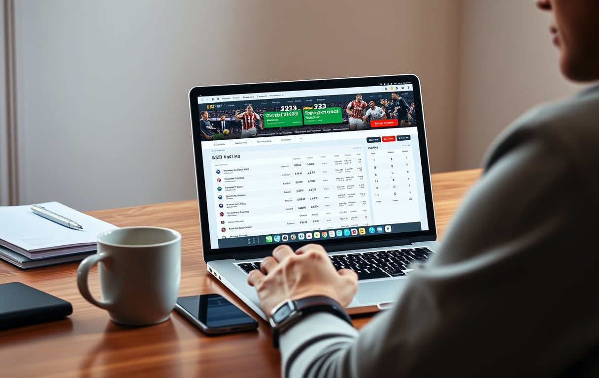 Person som sitter ved skrivebord og ser på odds på en bettingside